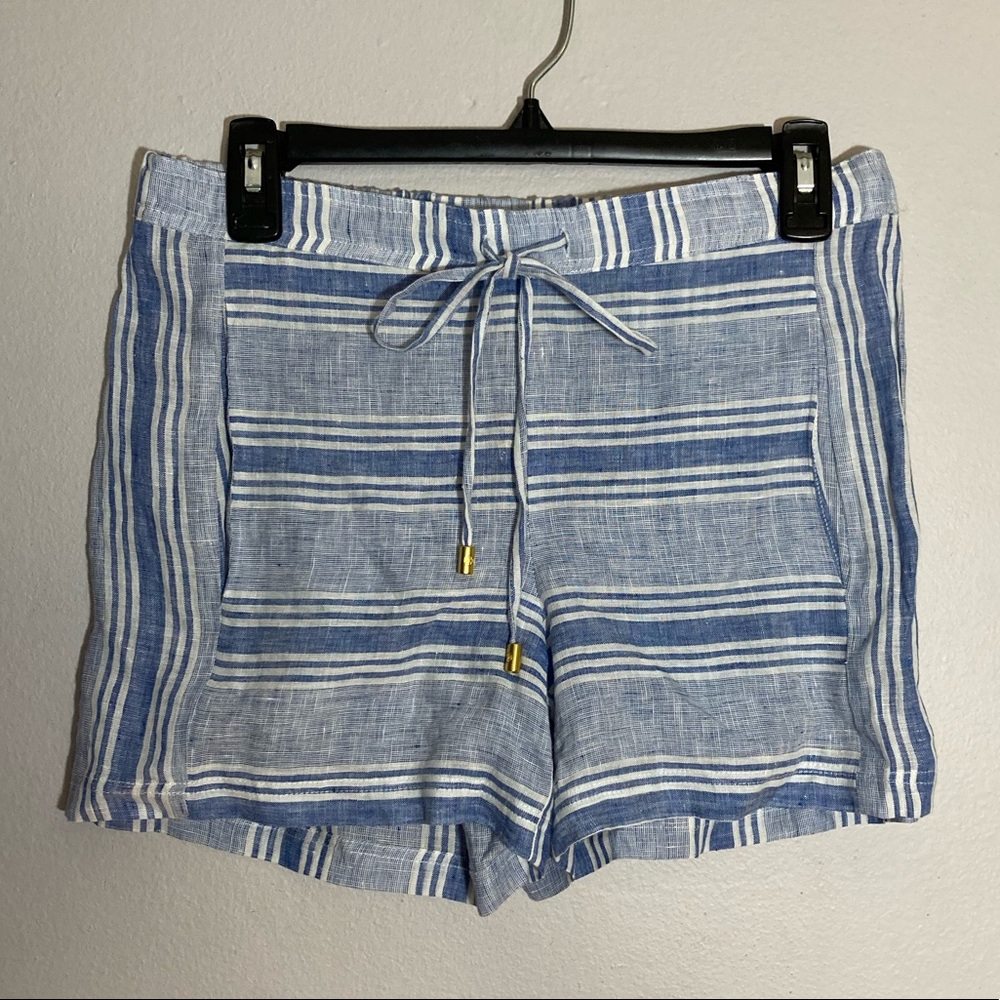 8-2 Helen Jon 100% linen shorts Blue stripe XS Pull on drawstring